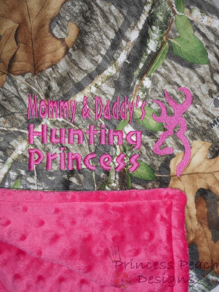 Personalized minky blankets, mossy oak minky / hot pink minky, browning