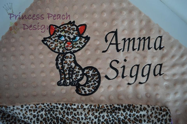 Personalized Minky Blanket, cat with and name embroidered, other colors available.