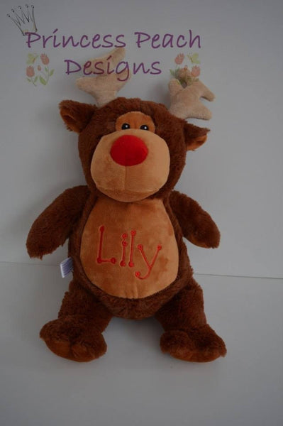 Personalized stuffed animal, birth stats or name, reindeer, cubbies