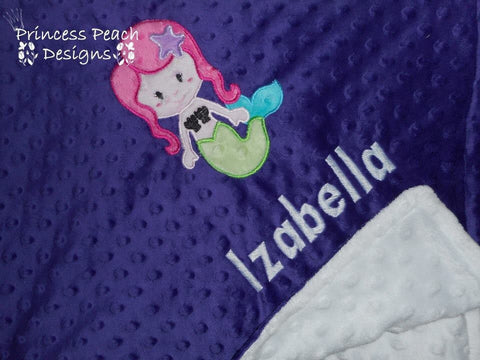 Personalized Minky Blanket, mermaid with and name embroidered, other colors available.