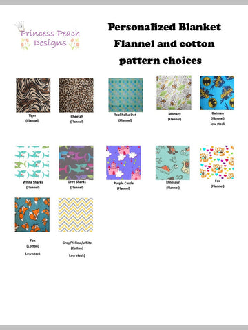 Personalized Minky Blanket with a name, purple minky dot, foxy whit flannel