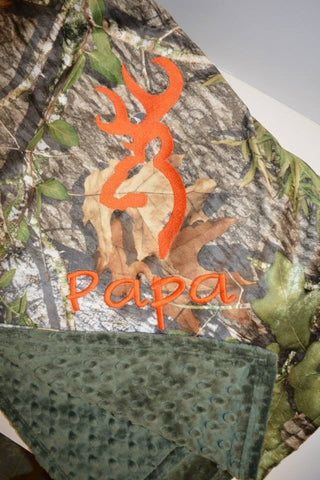 Personalized minky blanket, browning logo and a name, mossy oak, you choose the colors.