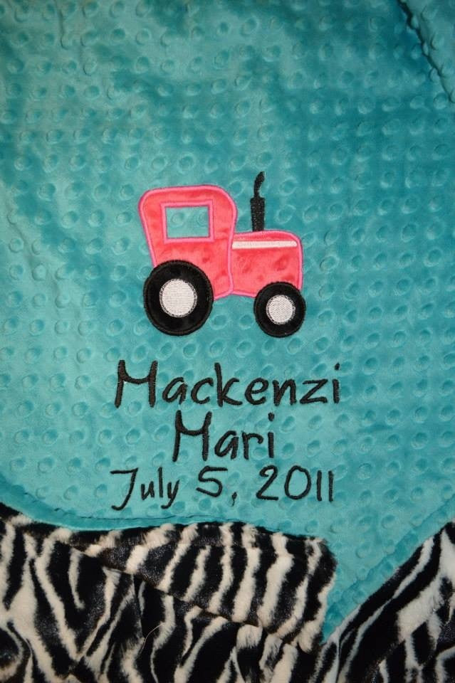 Personalized Minky Blanket, tractor appliqué with and name embroidered, other colors