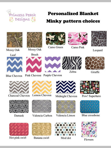 Personalized minky blanket with name, you choose the colors, mossy oak minky.